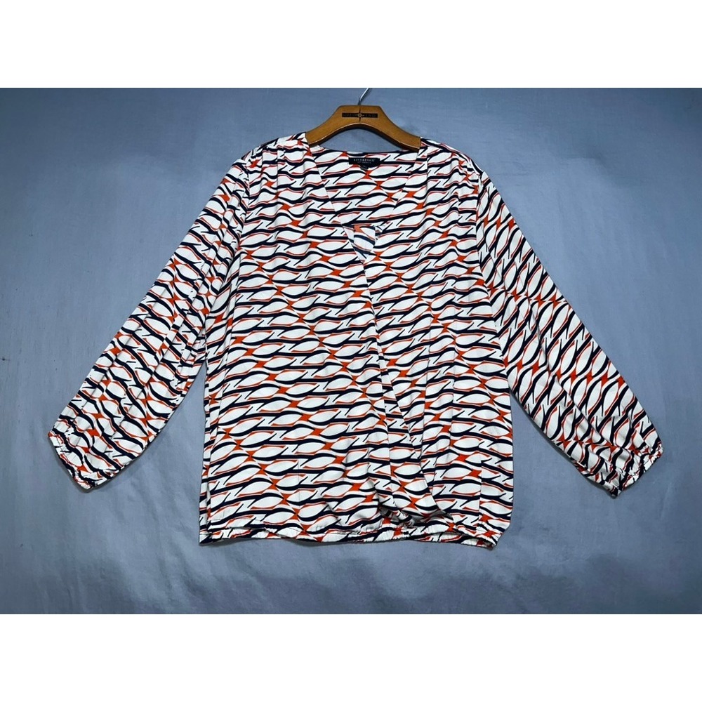 Liverpool Los Angeles Orange Navy Abstract Print Surplice V-Neck Blouse XL